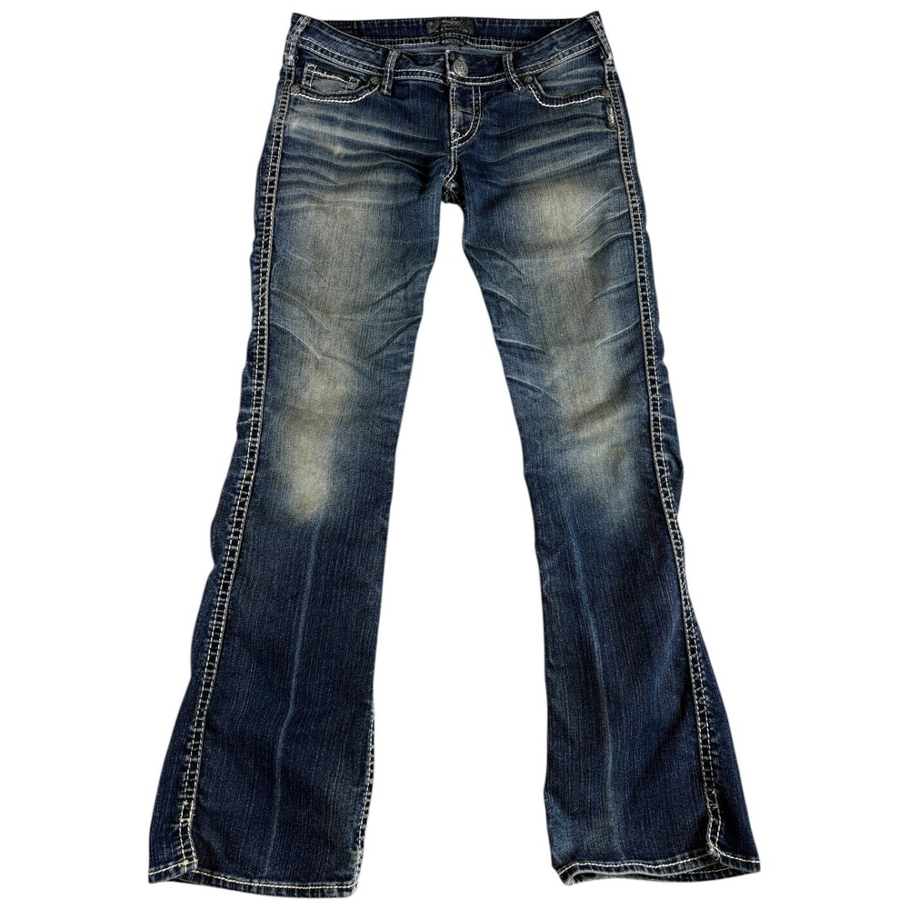 Silver Jeans Co. Bootcut Women 28 Blue Y2K Midrise Distressed Western Washed